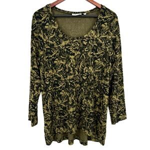 Habitat XL Wearable Art to Wear Olive Green Black Long Sleeve Shirt Top Cozy